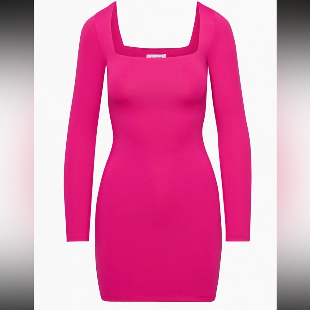 ARITZIA BABATON HOT PINK Contour Squareneck Longsleeve mini dress SIZE SMALL